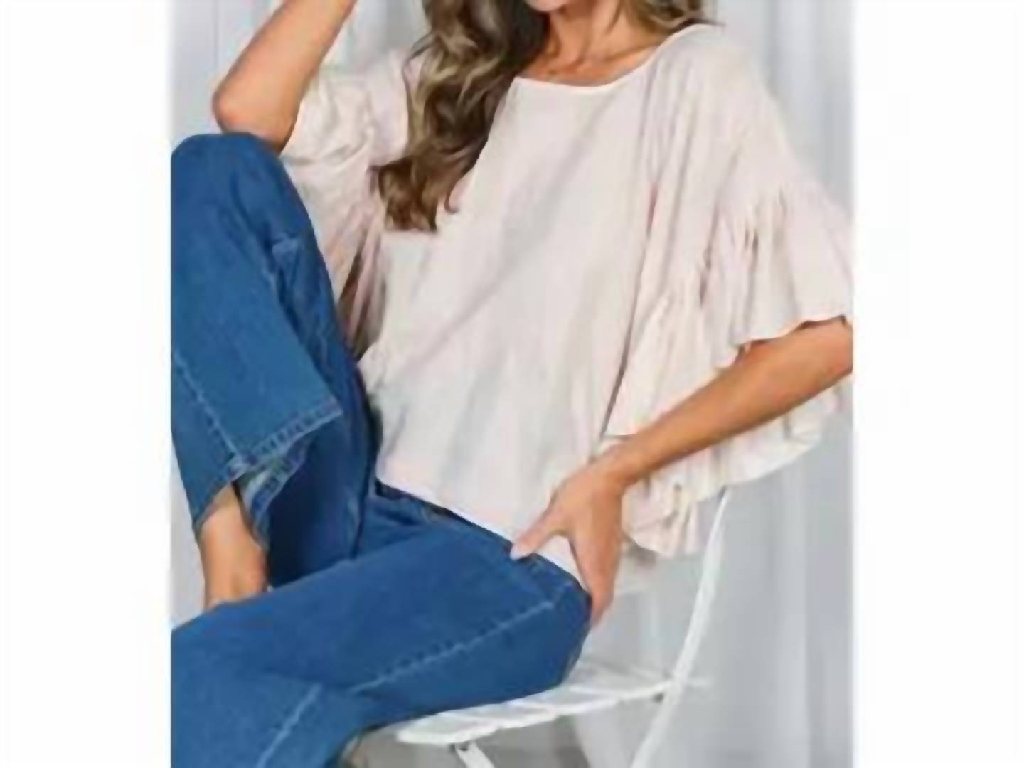 Vine & Love - Wild Ruffle Embellished Sleeve Flowy Striped Top