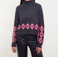 &Isla Noah Geo Turtleneck Top in charcoal - women's sweater