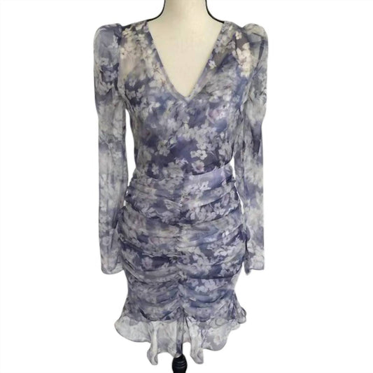 Aqua - Ruched V-Neck Floral Dress