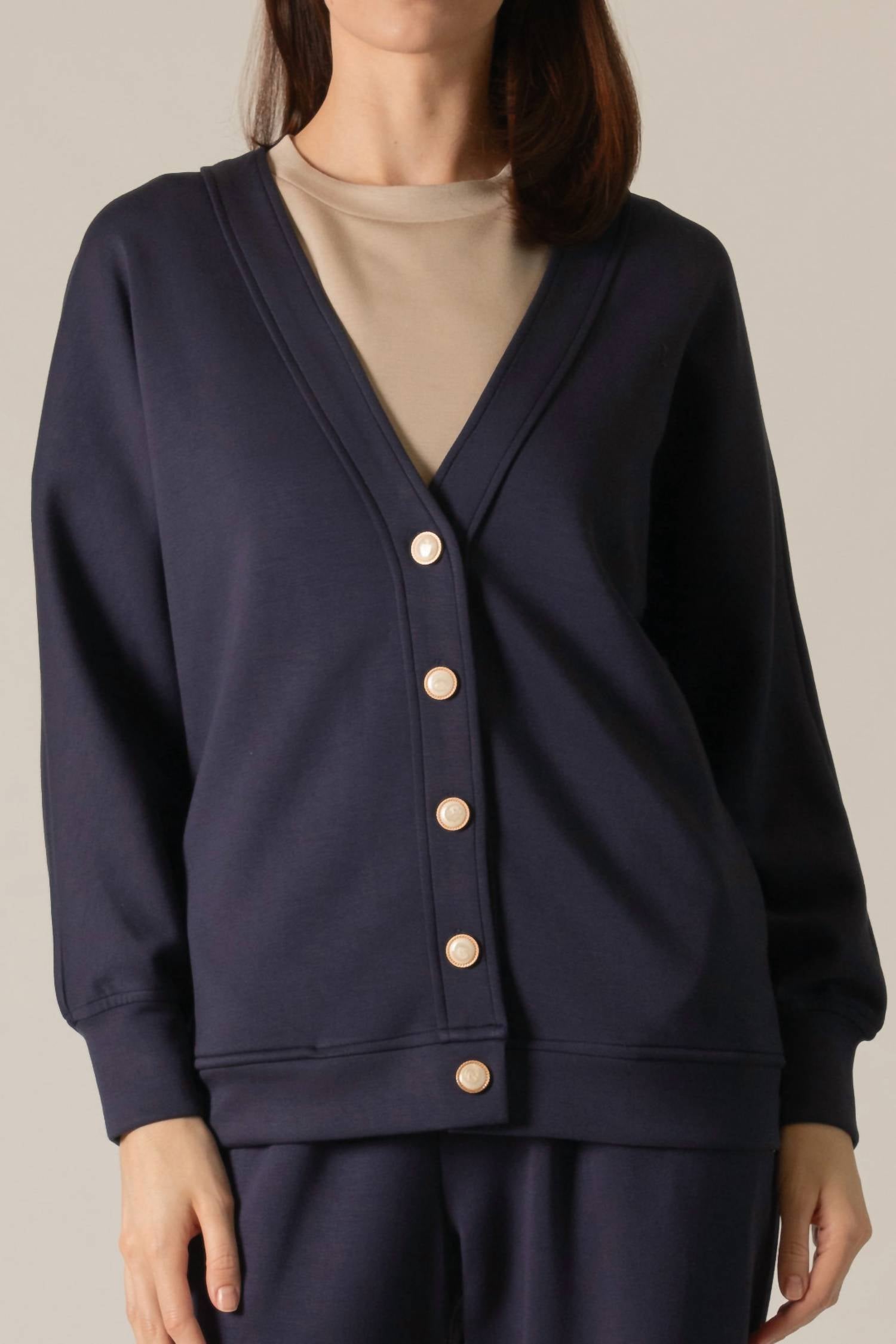 P.CILL Pearl Button Cardigan in navy - women's cardigan
