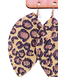 Pink Panache Women's Glitter Leopard Feather Earrings in pink gold - women's jewelry - detail view