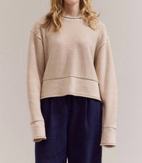 GRADE & GATHER Rolled Edge Detail Long Sleeve Top in parchment 1 - women's sweater