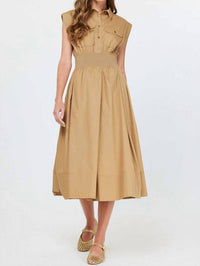 Current Air - Shirt Collar Cap Sleeved Midi Dress