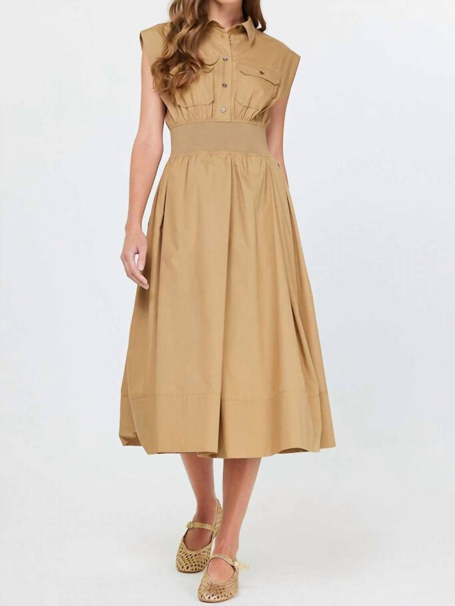 Current Air - Shirt Collar Cap Sleeved Midi Dress