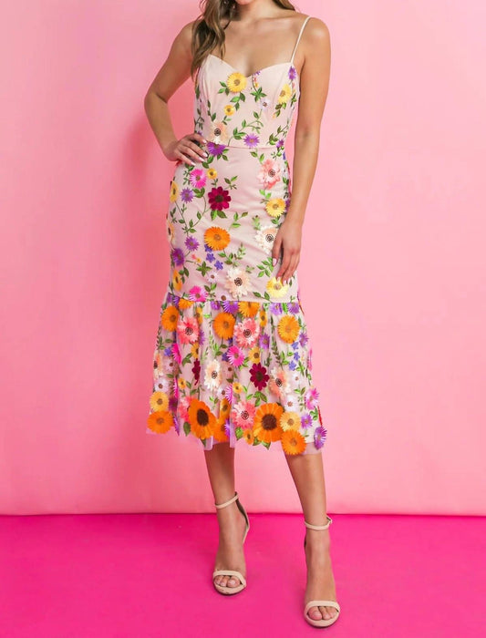 Flying Tomato - Elle 3D Floral Midi Dress