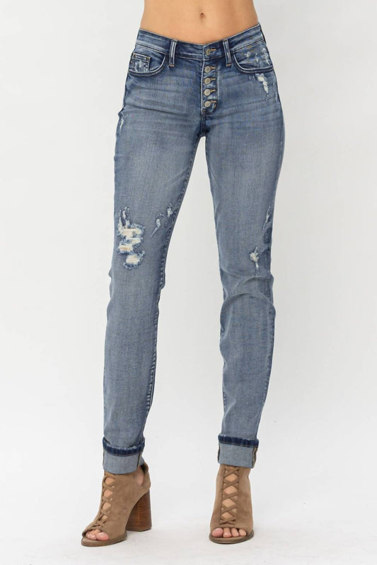 Judy Blue - Quinn Button Fly Boyfriend Cuffed Jeans