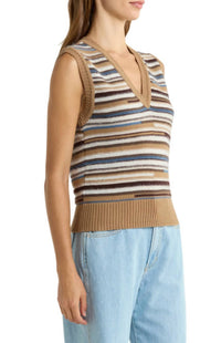 Veronica Beard Helena Knit Vest in dark acorn multi - women's jacket - detail view