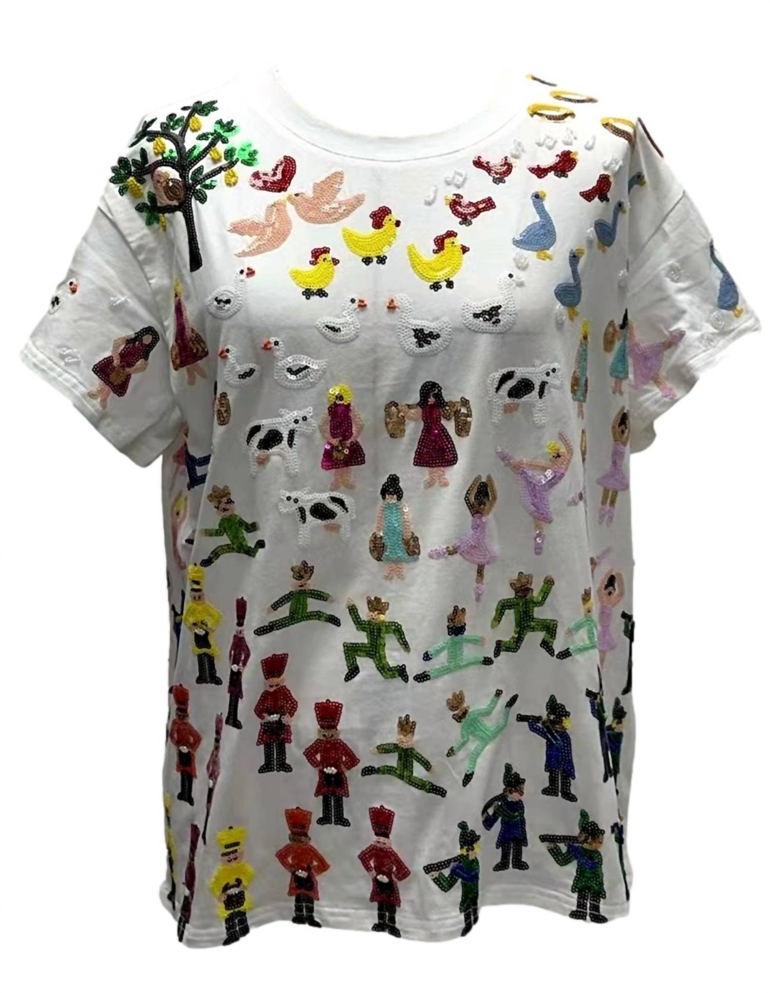 QUEEN OF SPARKLES 12 Days of Christmas Oversized Tee in white multi - women's t-shirt - view 6