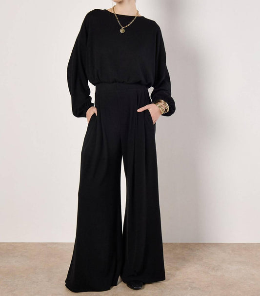 Apricot - Cropped Puffed Top & Ribbed Wide Leg Pant Set