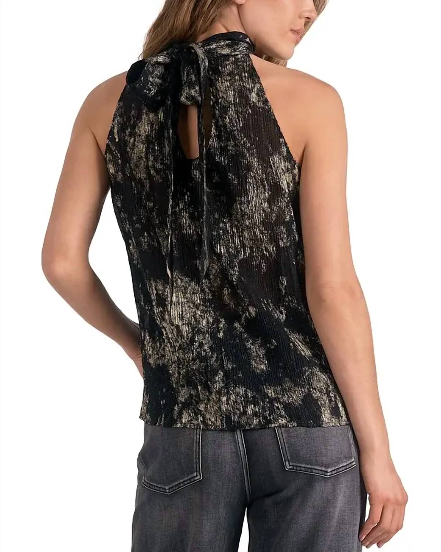ELAN Plissé Sleeveless Top in black - women's blouse - alternate view