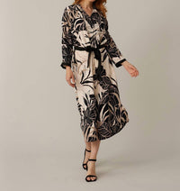 Joseph Ribkoff Floral Belted Shirt Dress in beige black - women's dress