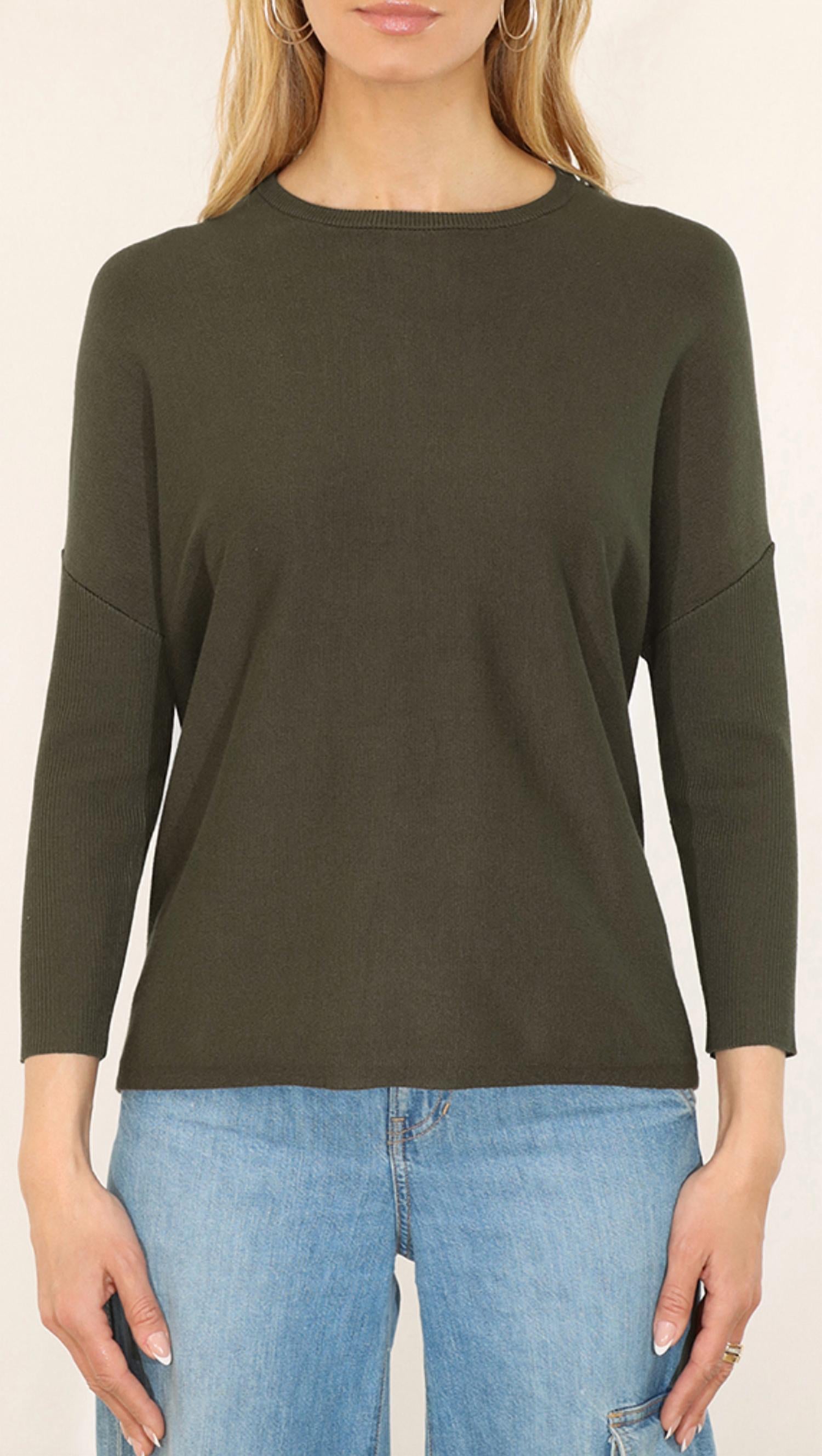 Metric Knits Crew Neck Pullover in olive - women's sweater