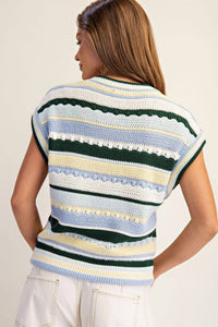ee:some Striped Round Neck Cap Sleeve Sweater Top in blue - women's t-shirt - alternate view