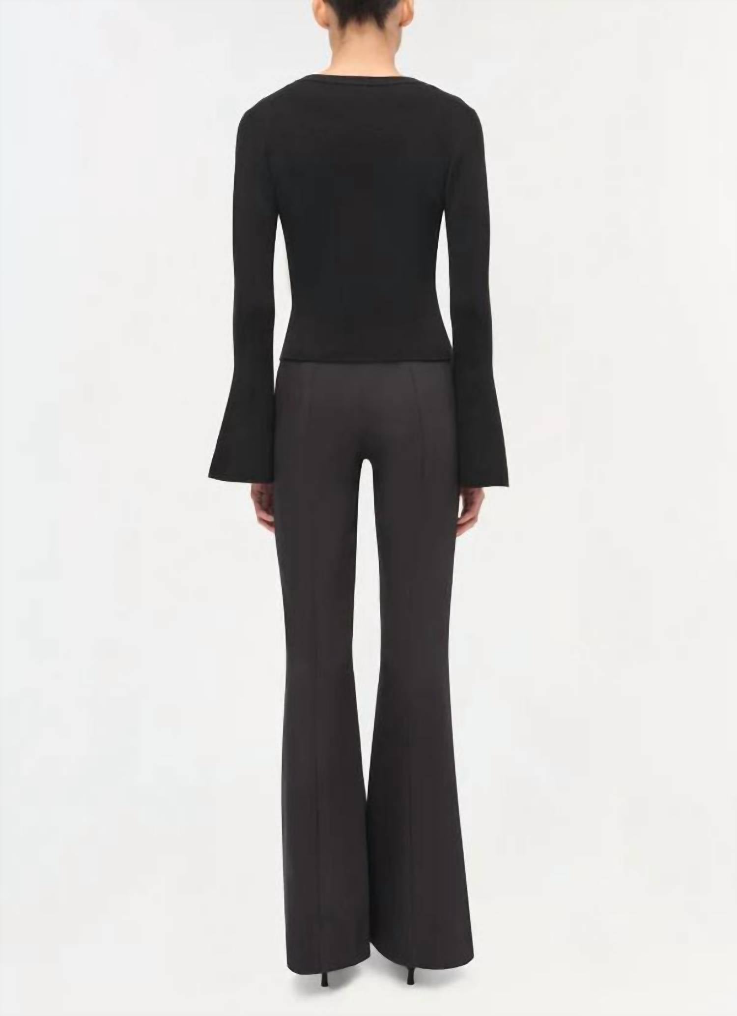 SIMKHAI Evren Wool Long Sleeve Top in black - women's blouse - detail view