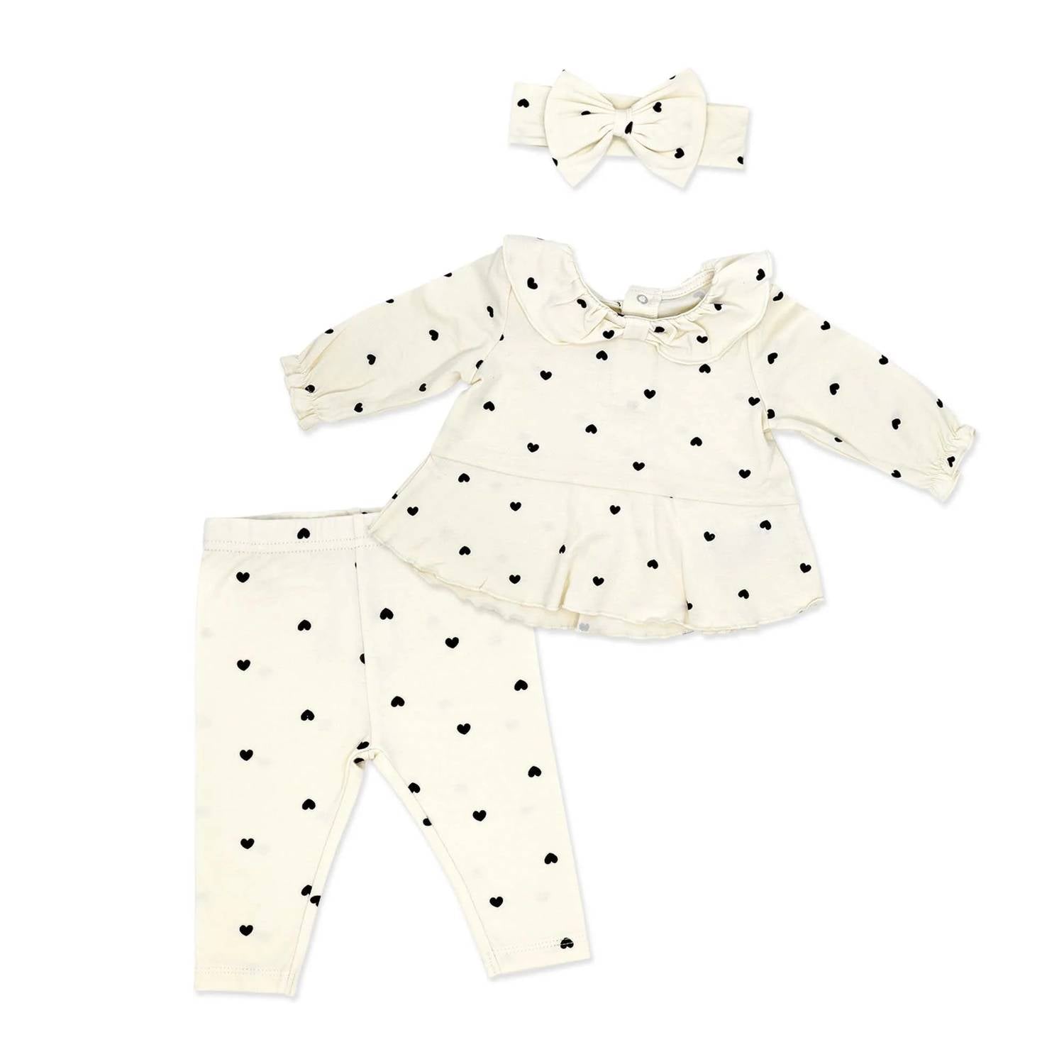 Rose Textiles - Girl's Scattered Hearts Pant Three Piece Set With Headband