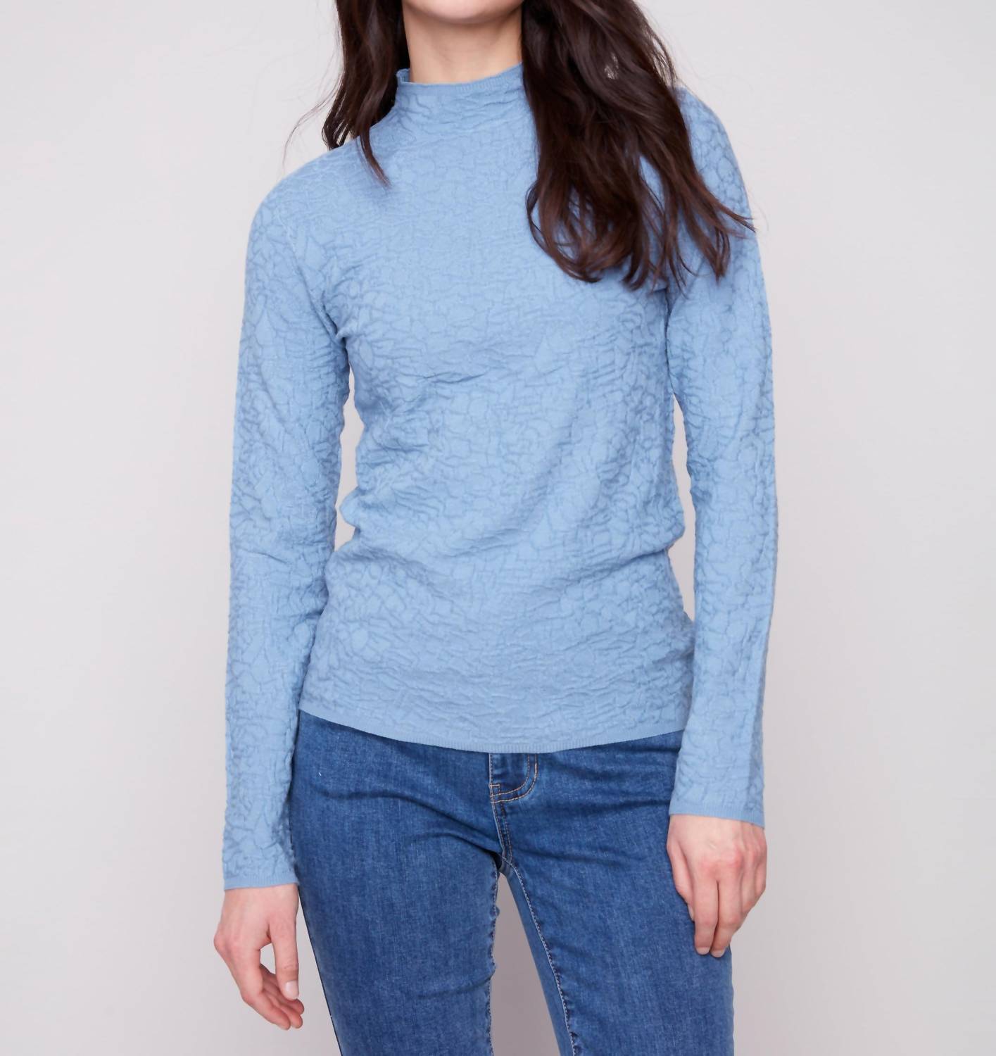 CHARLIE B Mock Neck Textured Sweater in oxford - women's sweater