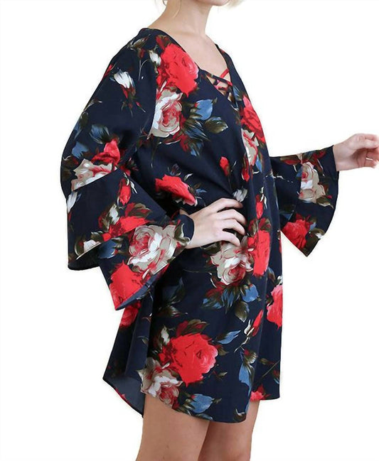 Umgee - Criss Cross Layered Ruffle Sleeve Floral Dress