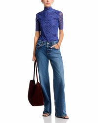 Johnny Was MESH ELBOW SLEEVE MOCK NECK TOP in katina - women's t-shirt - detail view