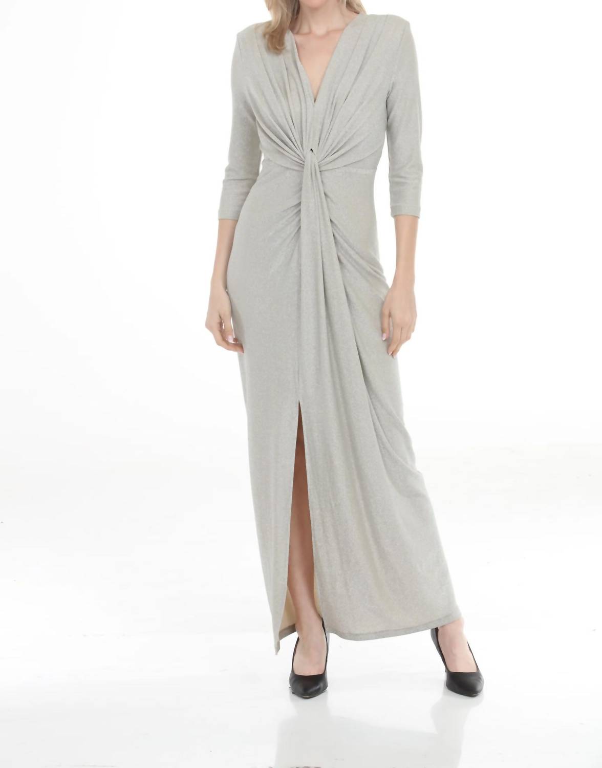 Joseph Ribkoff - Sparkle Knit Draped Front Long Dress