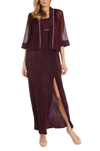 R&M Richards - Women's Long Crinkle Pleated With Rhinestone Trim Jacket Dress