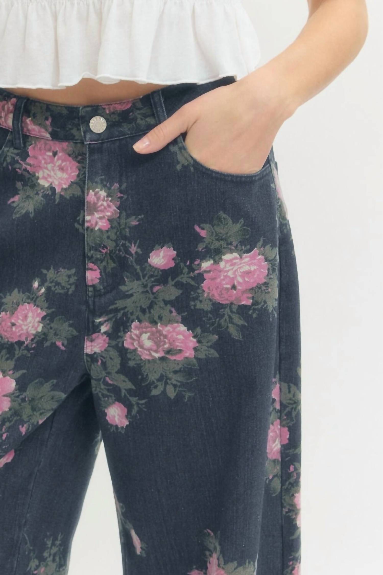 Entro - Margaux Floral Print Denim Pants