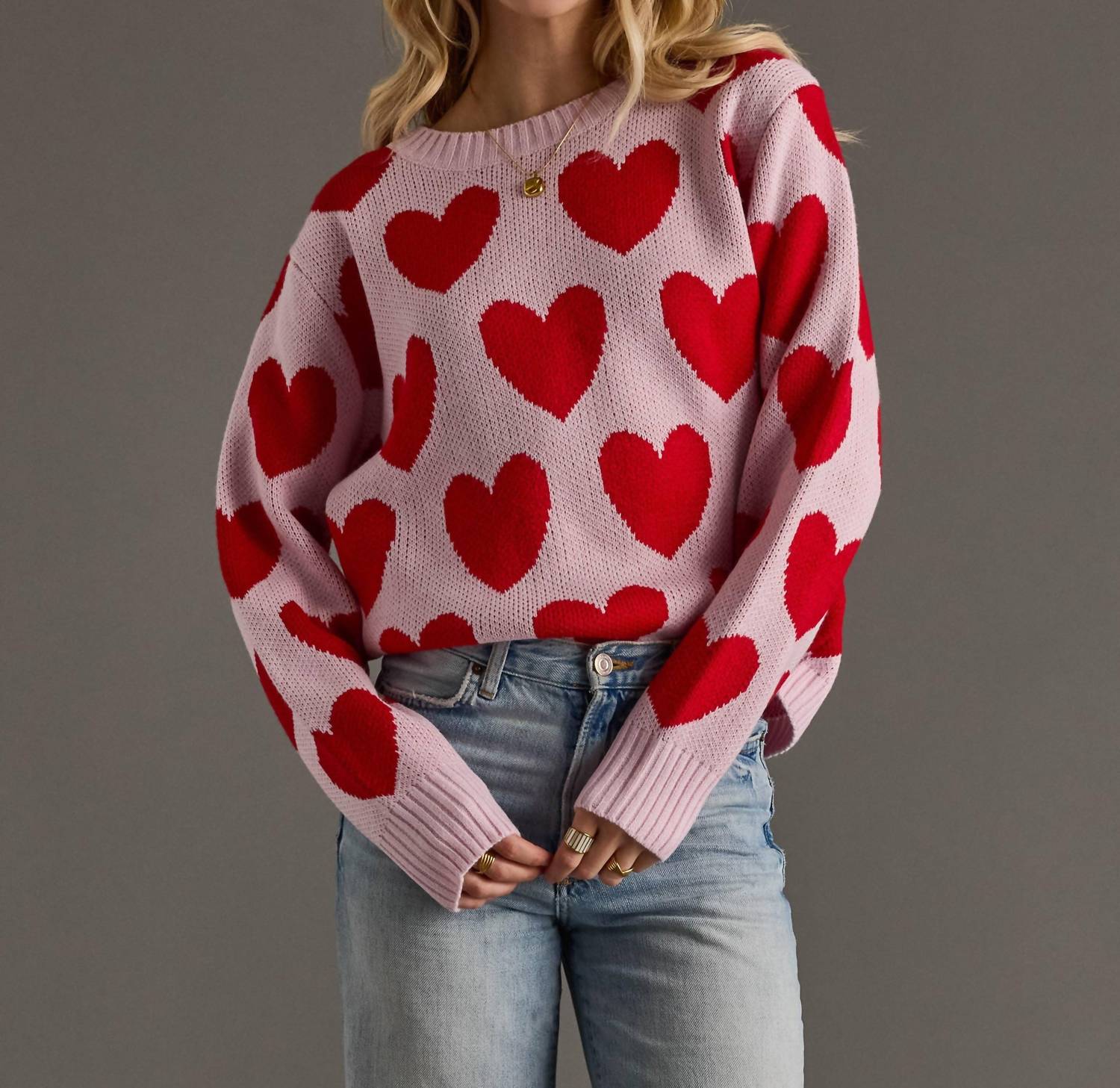 Panache Apparel Heart To Heart Sweater in pink - women's sweater