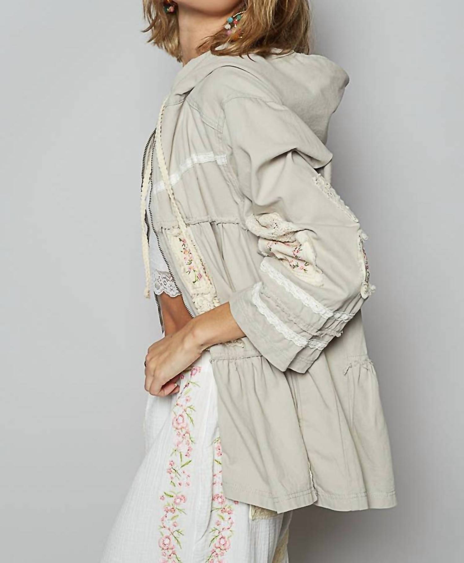 Pol - Peplum Patch Hooded Jacket