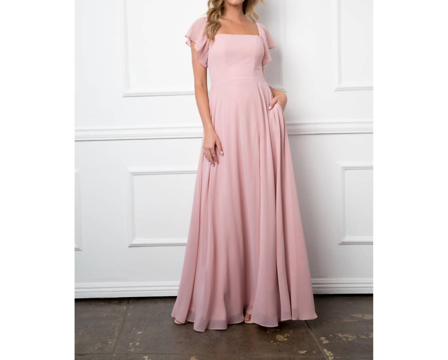 Eva Square Neck Maxi Dress in dusty rose - women's dress