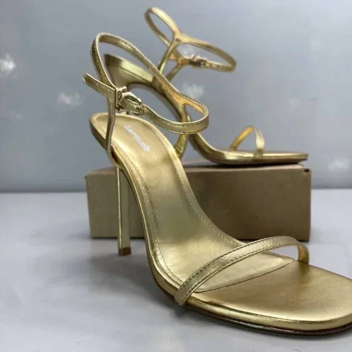 Larroude Women's Venus Stiletto Patent Leather Heel Sandals in gold - women's sandal - view 6