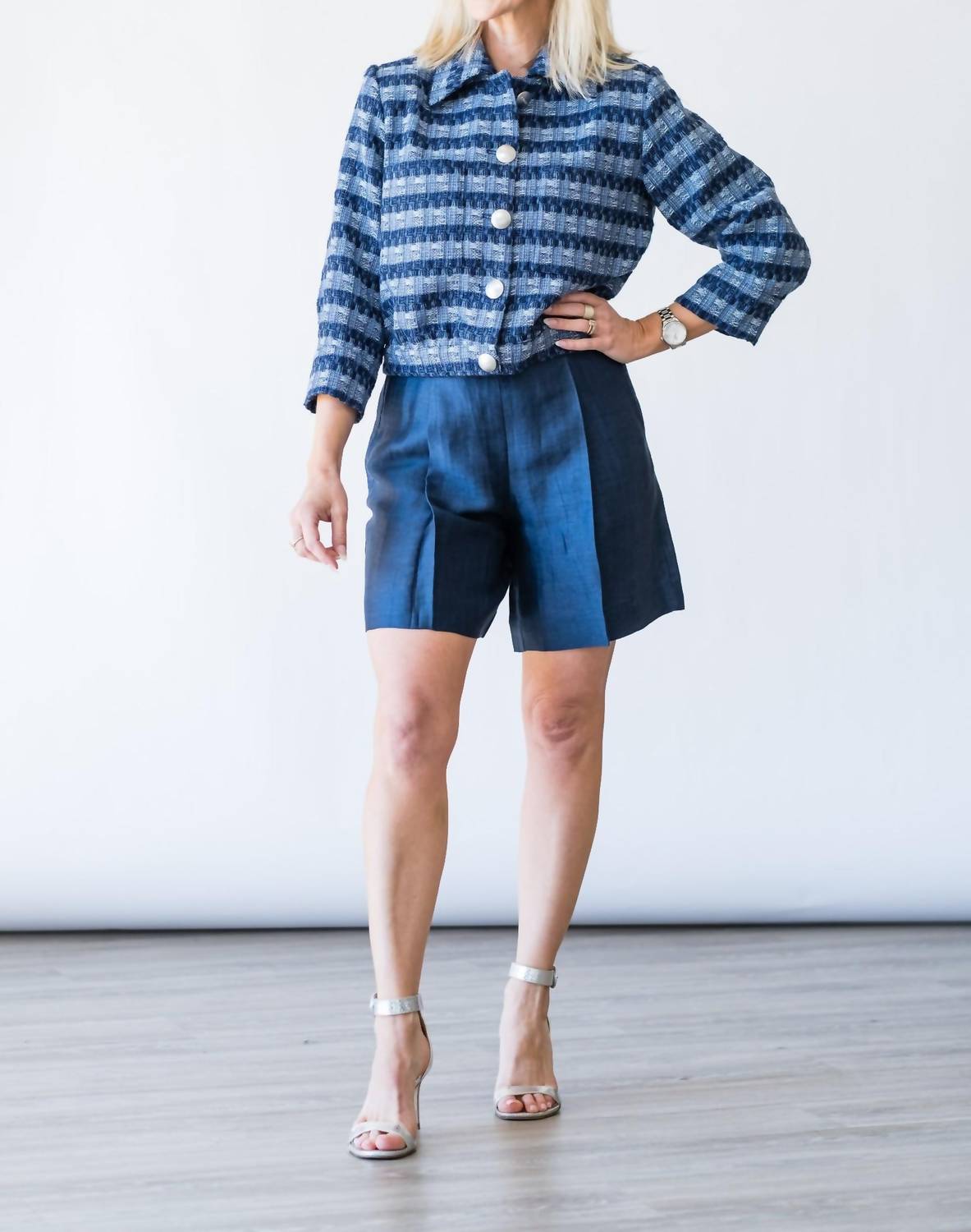 L'Agence Hadleigh Long Short in deep sea - women's shorts