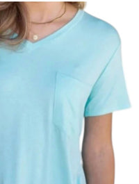 Grace and Lace Perfect Pocket Tee in coastal blue - women's t-shirt - detail view