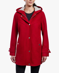 London Fog - Zip-front Sherpa Lined Hood 31" Wool Jacket