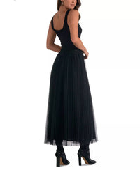 ELAN Tulle-trim Scoop Neck Dress in black - women's dress - detail view