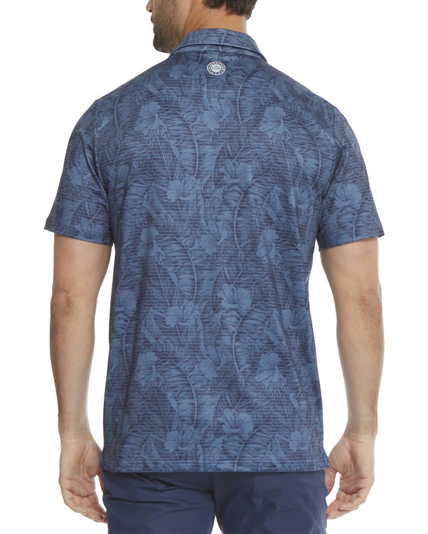 Flags & Anthem Montauk Botanical Performance Polo Shirt in navy combo - men's shirt - detail view