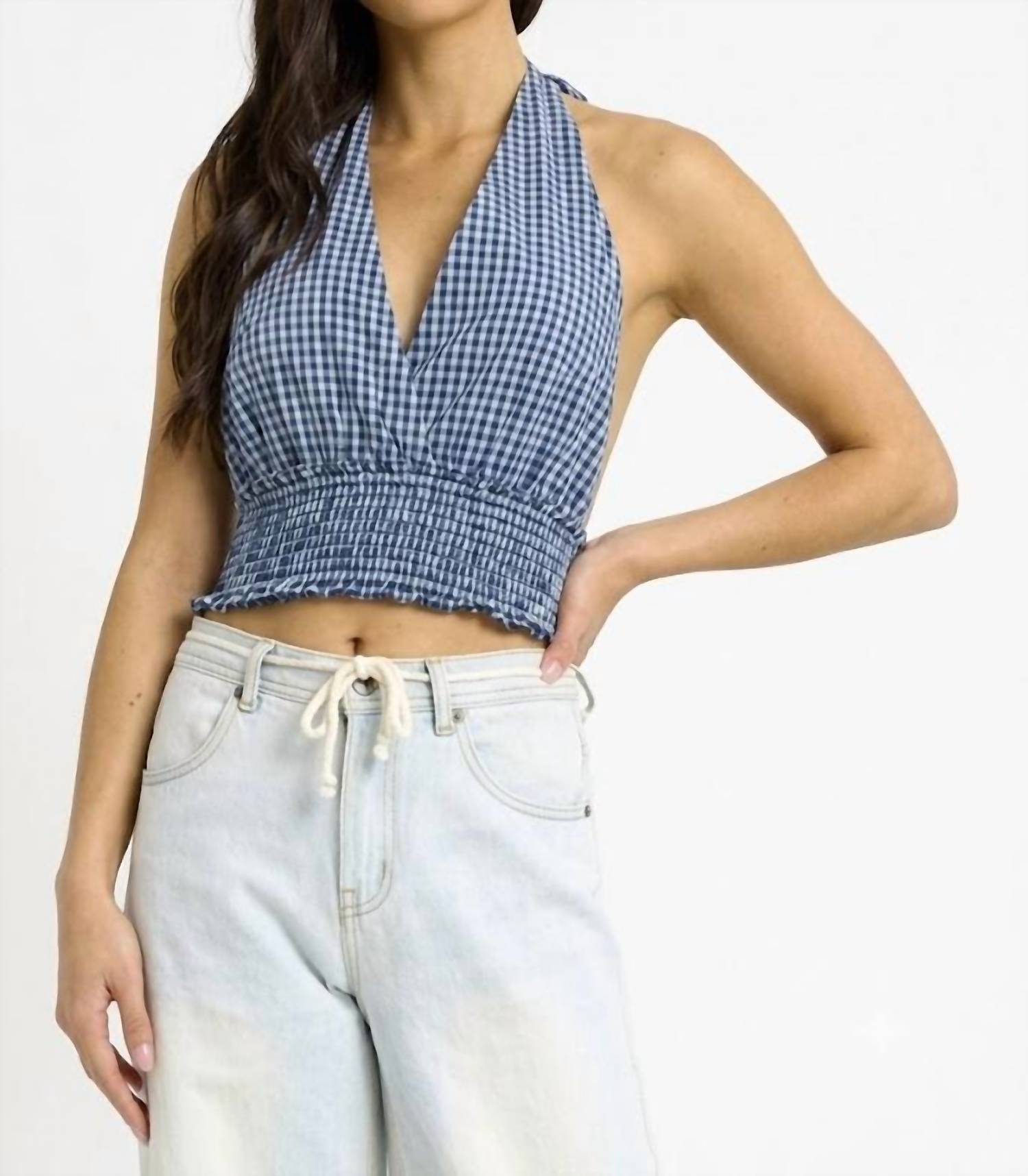 Vintage Havana - Gingham Smock Waist Halter Top