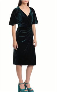 Stretch Velvet Wrap Midi Dress
