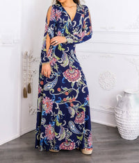 Surelymine - Paisley Cutout Maxi Dress With Long Sleeves