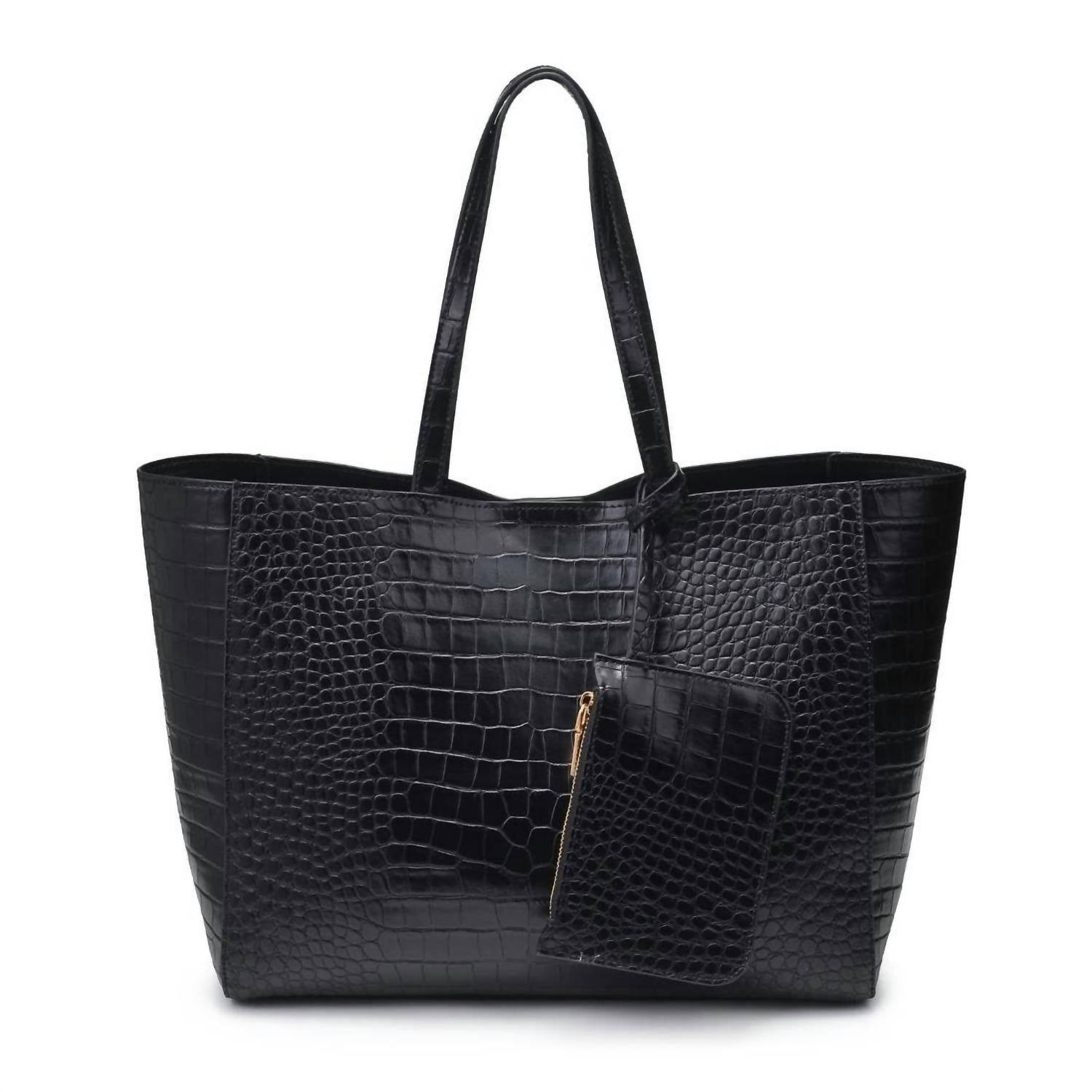 MiMi Wholesale Women's Tiffany Croc Tote Bag in black - women's bag