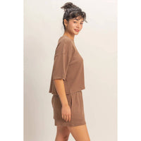Hyfve - Striped Round Neck Ribbed Top And Shorts Set