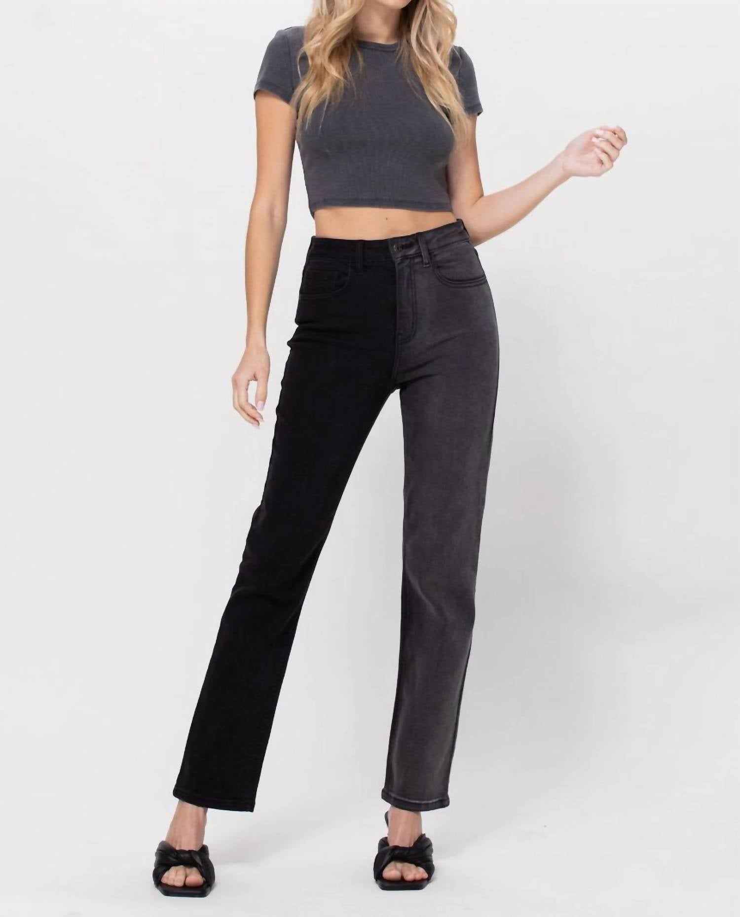 CELLO Tonya Two Tone High Rise Jeans in dark wash black - women's jeans