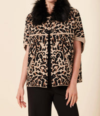 Dolce Cabo - Faux Fur Collar Short Sleeve Cardigan