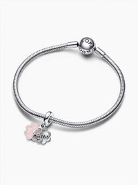 Pandora Women's Four-leaf Clover Friendship Double Dangle Charm in silver - women's item - alternate view