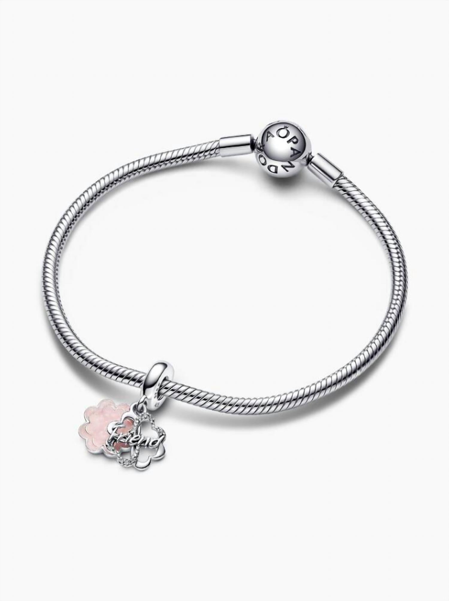 Pandora Women's Four-leaf Clover Friendship Double Dangle Charm in silver - women's item - alternate view