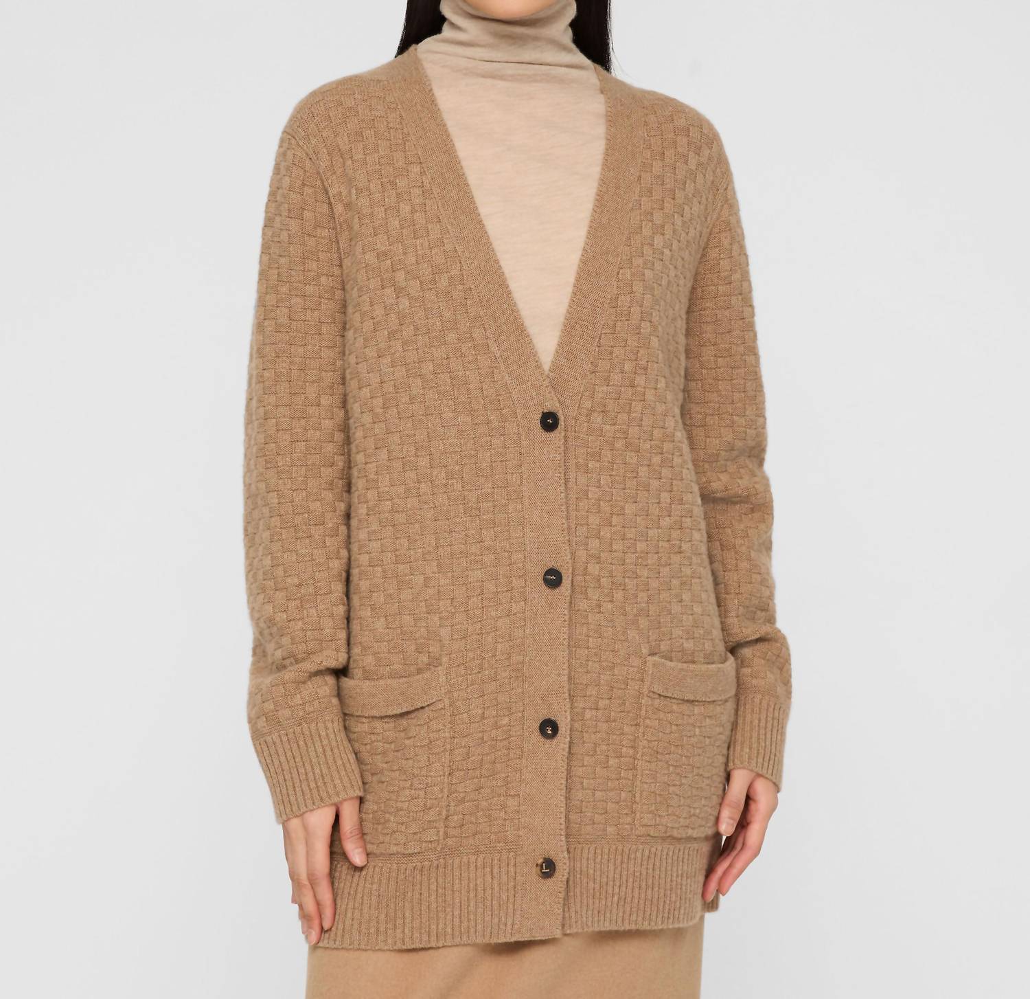Lafayette 148 Basket Stitch Cardigan in cammello melange - women's cardigan
