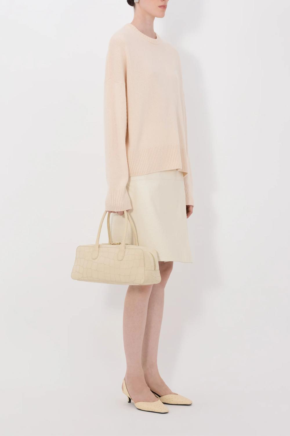 Loulou de Saison Anton Crew Cashmere Sweater in light pink - women's sweater - detail view