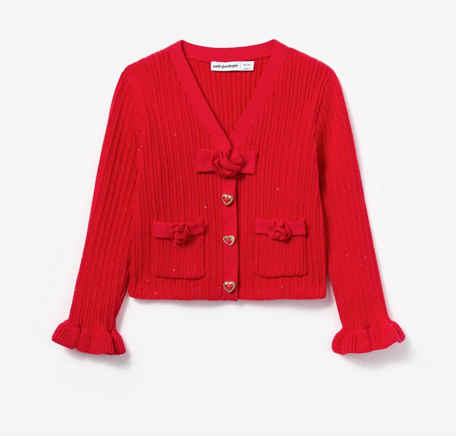 Self-Portrait - Girl's Ribbed Knit Cardigan