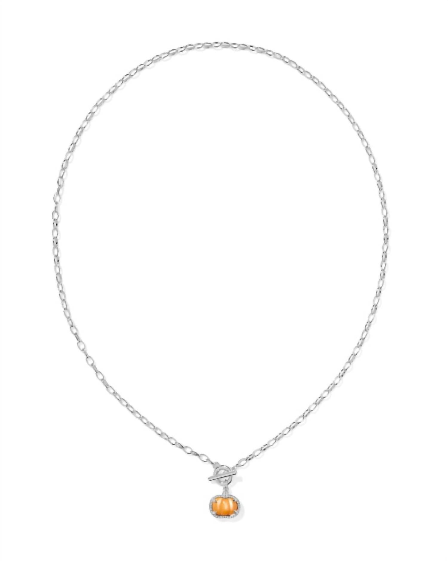 Kendra Scott Women's Pumpkin Link And Chain Necklace in silver orange mother of pearl 1 - women's jewelry - detail view