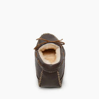 MINNETONKA Men's Sheepskin Moose Moccasin Slipper in chocolate - men's loafer - view 4