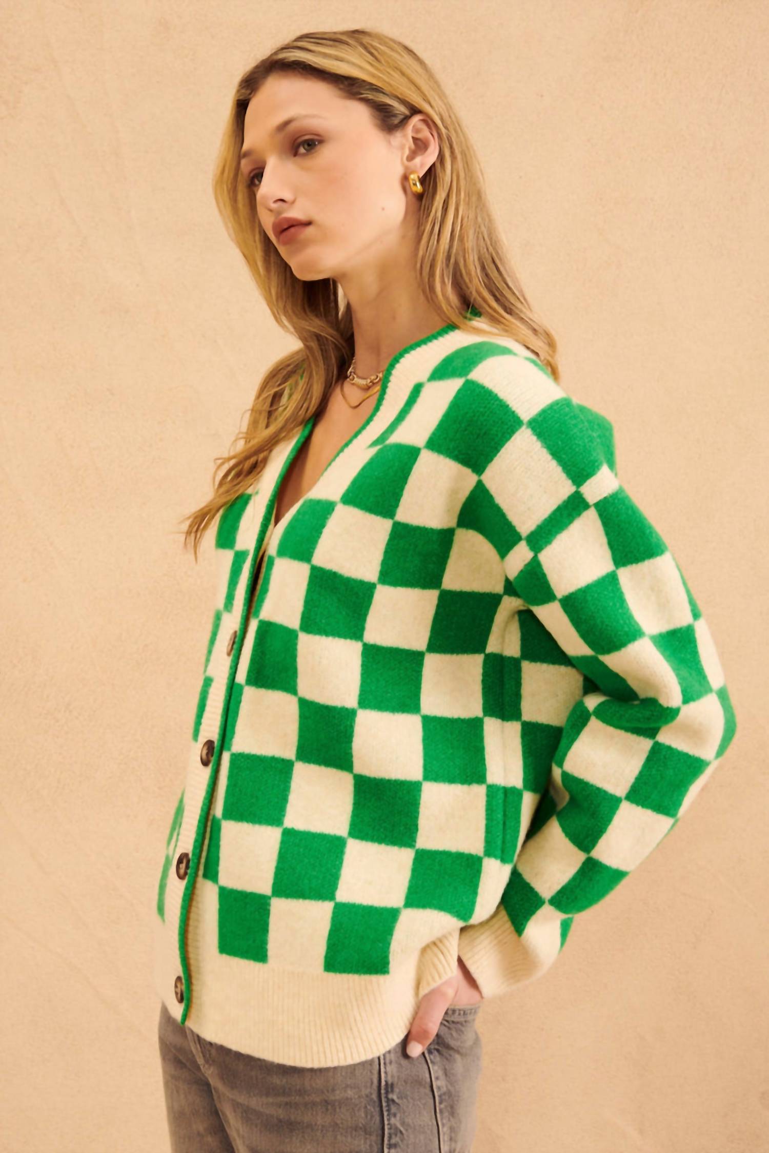 John + Jenn - Checkered Long Sleeve Cardigan