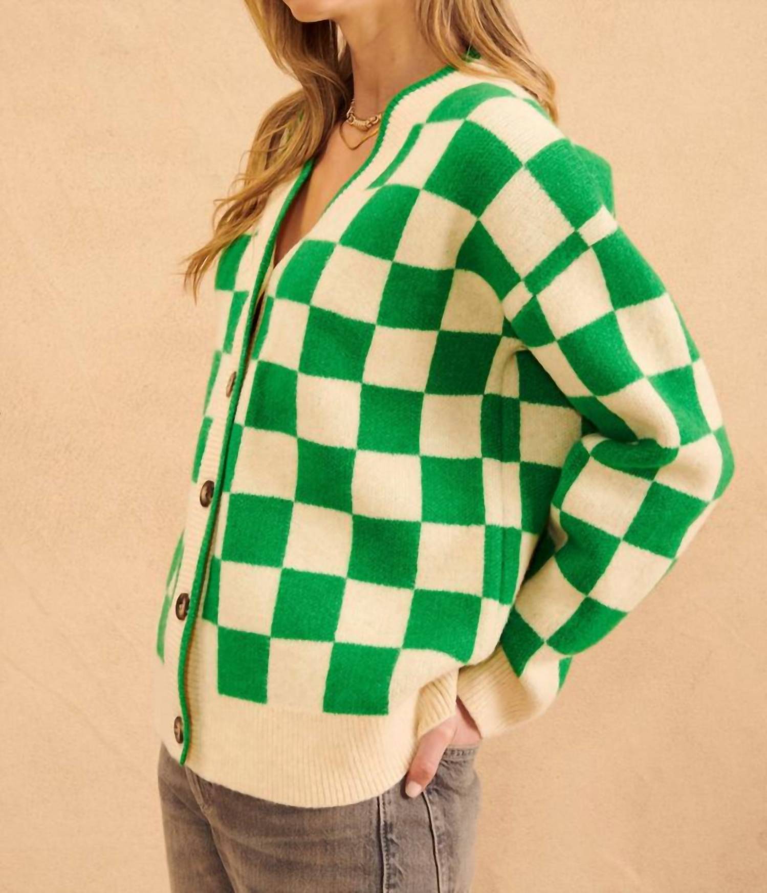 John + Jenn - Checkered Long Sleeve Cardigan